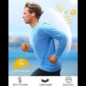 NWT Roadbox Sun Protection Shirts for Men UPF 50+ Long Sleeve Rash Guard Blue